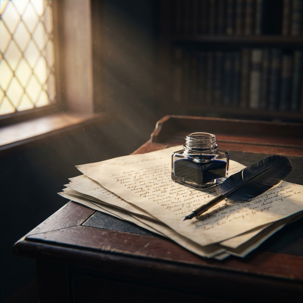 Open book of poetry on a reading desk